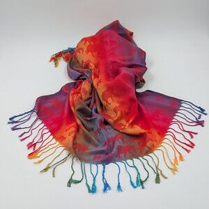 Pashmina Elephant Print Shawl | Scarf | Wrap | Pink, Orange, Red, Blue, Green